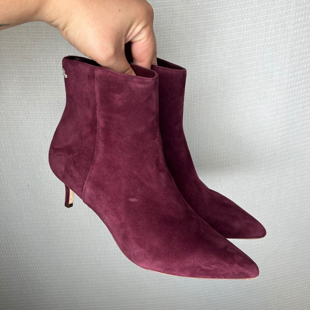 Lauren Ralph Lauren McKay Burgundy Suede Pointed Toe Kitten Heel Ankle Boots 8B